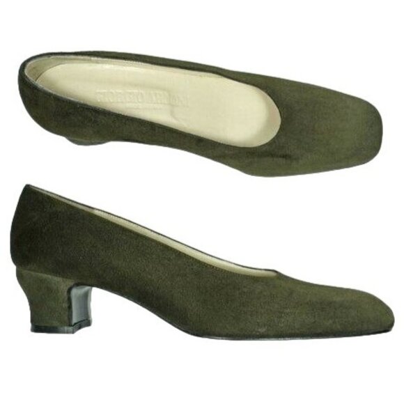 NEW Giorgio Armani Womens 9M Italian Dark Green Suede Leather Dress Shoe Heel - Picture 5 of 11